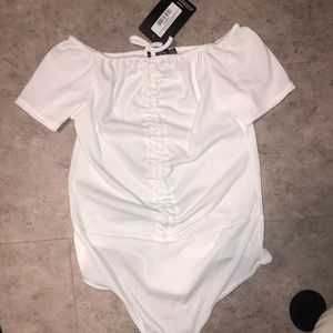 White ruched bodysuit